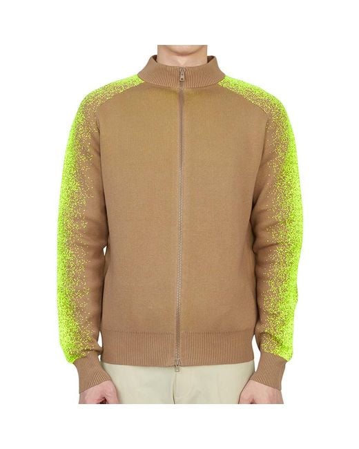 Herno Green Zip-Up High Neck Cardigan for men