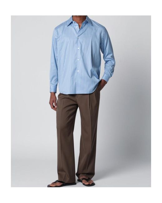 Auralee Blue Light Striped Cotton And Silk Shirt for men