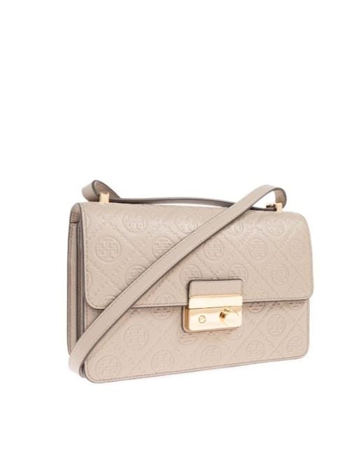 Tory Burch Natural Embossed Logo Flap Bag