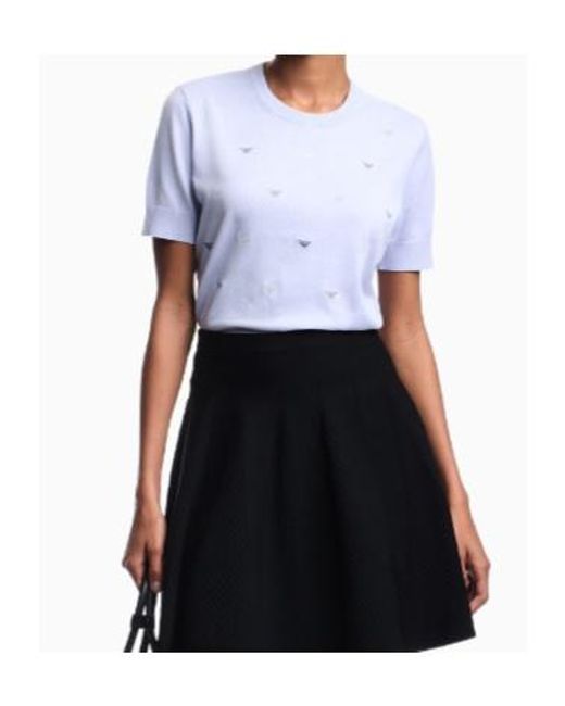 Emporio Armani Blue Embroidered Short-Sleeve T-Shirt