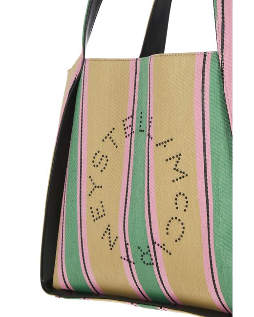 Stella McCartney Green Striped Logo Embellished Tote Bag