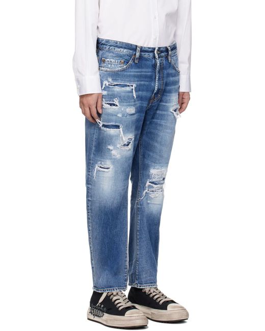 DSquared² Blue Logo Patch Distressed Jeans for men