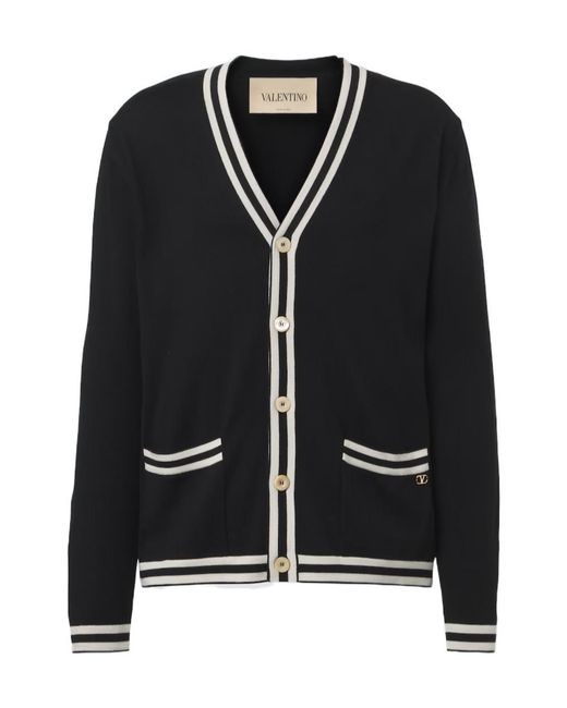 Valentino Black Vlogo Virgin Wool Cardigan for men