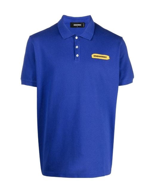 DSquared² Blue Logo Printed Straight Hem Polo Shirt for men
