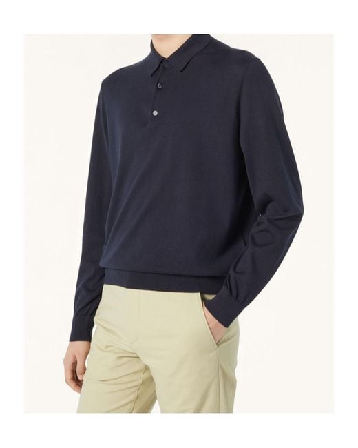 Loro Piana Blue Ice Wish Straight Hem Knitted Polo Shirt for men