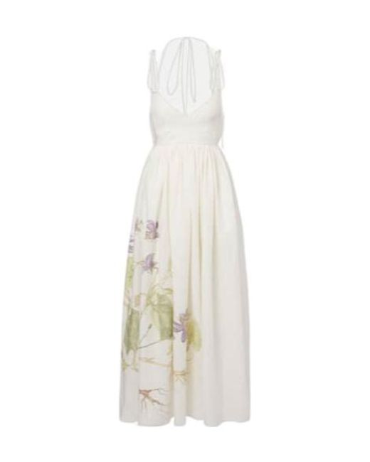 Erdem White Floral Linen Maxi Dress
