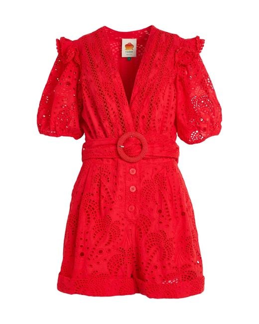 Farm Rio Red Solid Color Romper Jumpsuit