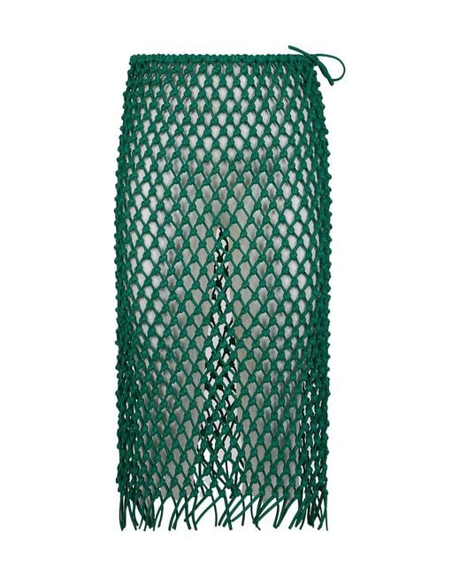 Frankie Shop Green Nelaya Macramé-Effect Cut-Out Leather Midi Skirt