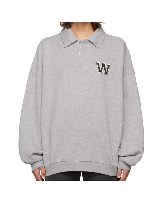 we11done Gray Polo Collar Logo Sweater for men