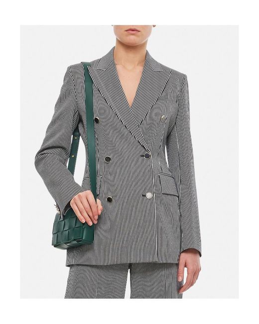 Max Mara Gray Double Breasted Pinstriped Blazer
