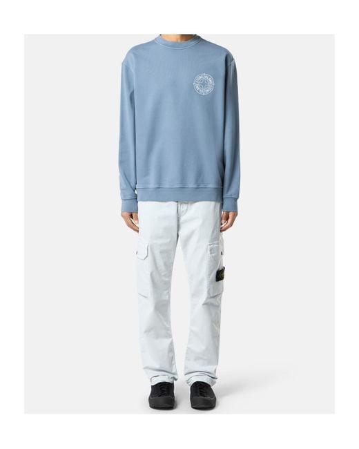 Stone Island Blue Logo Printed Crewneck Sweatshirt for men