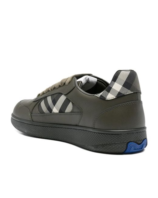 Burberry Green Check-Panel Sneakers for men