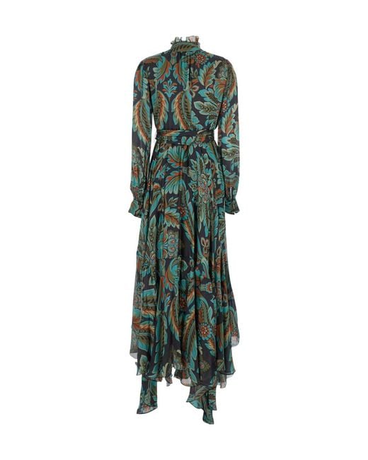 Etro Green Paisley Printed Pleated Dress