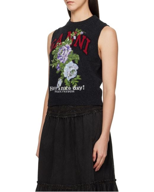 Ganni Black Logo Printed Sleeveless Jumper