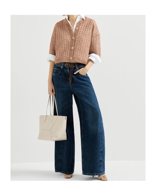 Brunello Cucinelli Brown Cable-Knit Openwork Cardigan