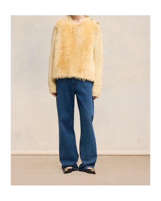 AMI Natural Shearling Crew Neck Sweater for men