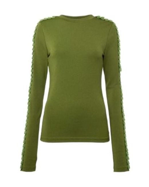 J.W. Anderson Green Pleated-Trim Long-Sleeve Top