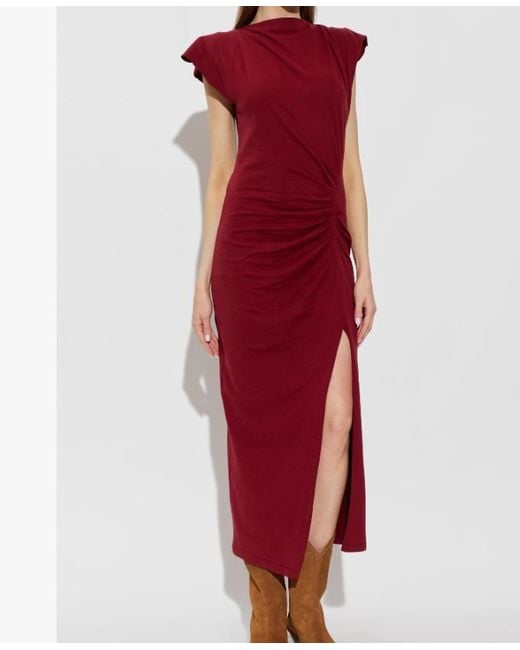 Isabel Marant Red Nadela Ruched Midi Dress