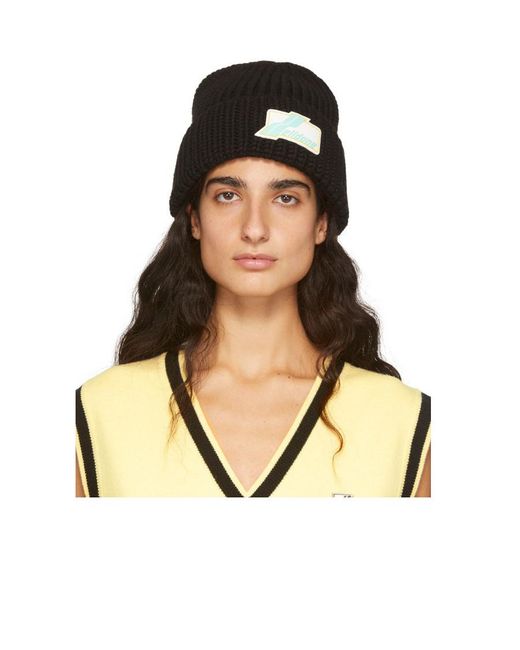 we11done Black Logo Rib Knitted Hat