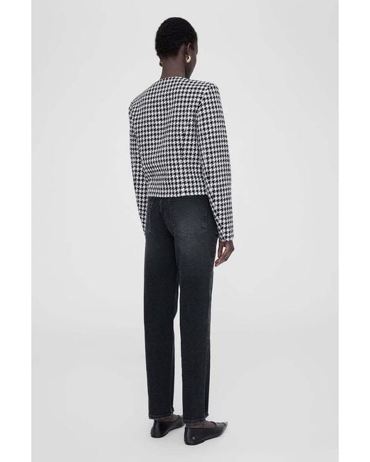 Anine Bing Black Cara Houndstooth-Pattern Blazer
