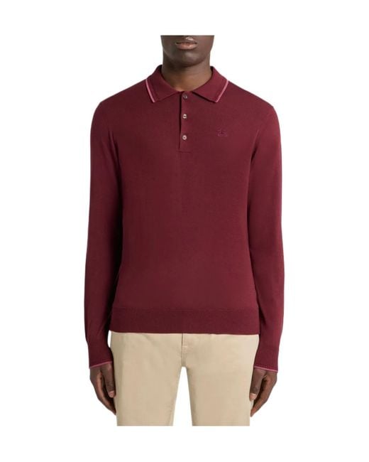 Etro Red Cotton-Blend Polo Shirt With Pegaso Embroidery for men
