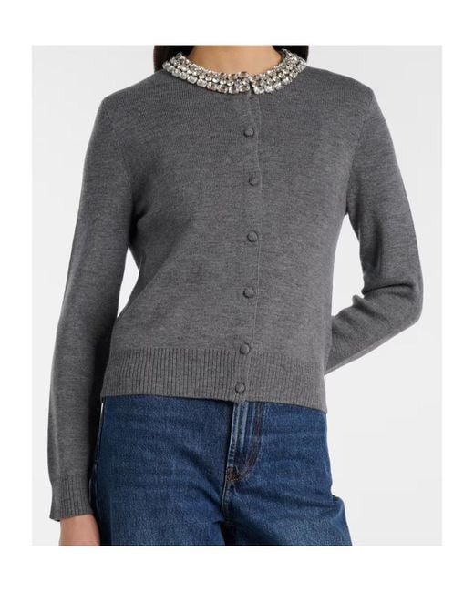 Veronica Beard Gray Daro Embellished Wool Cardigan