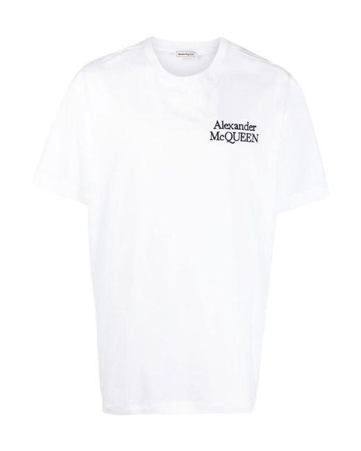 McQueen White Logo-Embroidered T-Shirt for men