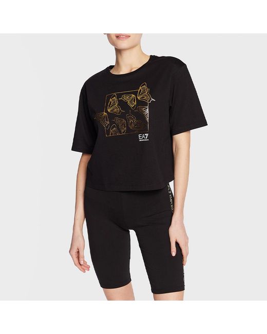 EA7 Black T-Shirt With Round Neck And Short Sleeves