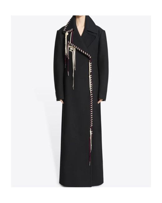 Dries Van Noten Black Whipstitch-Embellished Self-Tie Coat