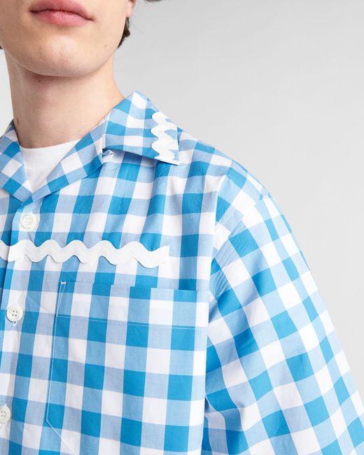 Prada Blue Check Pattern Short Sleeved Shirt for men
