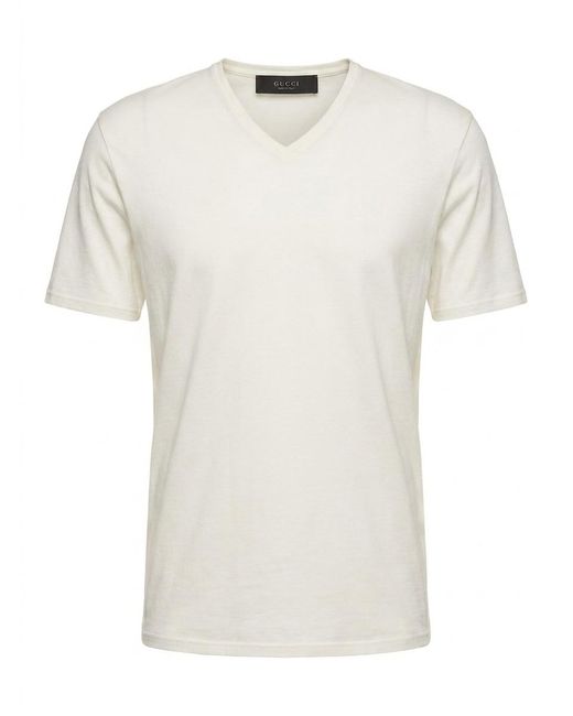 Gucci White V-Neck T-Shirt for men