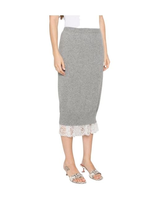Ermanno Scervino Gray Lace-Trim Knitted Midi Skirt