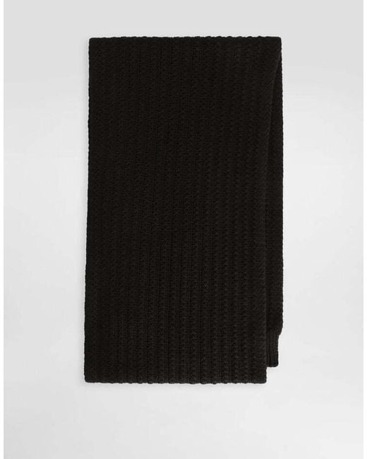 Dolce & Gabbana Black Logo Patch Ribbed Scarf for men