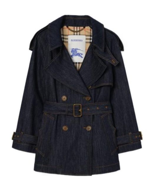 Burberry Blue Short Denim Fitzrovia Trench Coat