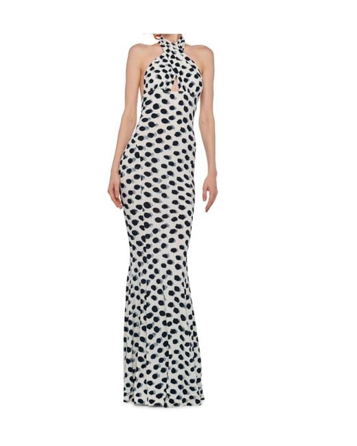 Norma Kamali White Cross Halter Fishtail Gown