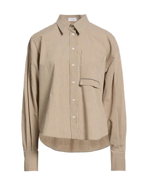 Brunello Cucinelli Natural Striped Long-Sleeve Shirt
