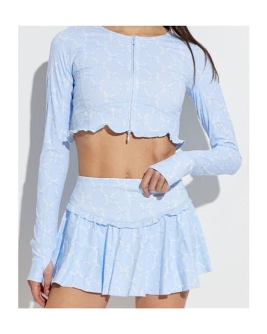 LoveShackFancy Blue Laudie Printed Cropped Performance Top