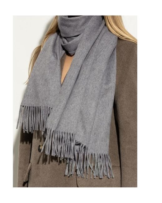 Max Mara Gray Fringed Cashmere Scarf