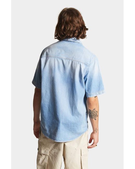 DSquared² Blue Faded Distressed Denim Shirt for men