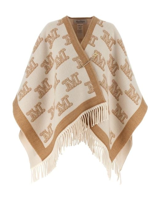 Max Mara Natural Monogram V-Neck Cape