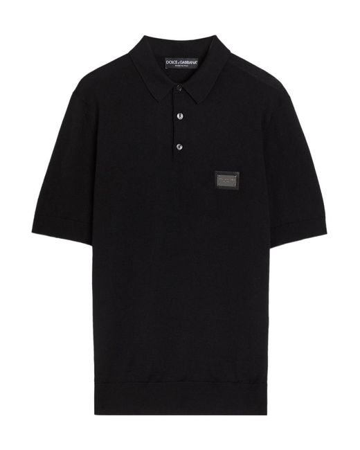 Dolce & Gabbana Black Wool Short-Sleeved Polo Shirt for men
