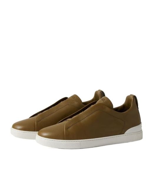 Zegna Brown Triple Stitch Sneakers for men