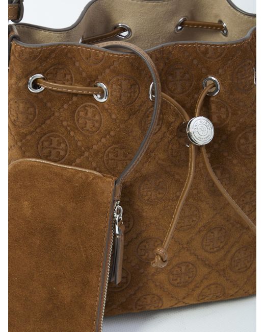 Tory Burch Brown T Monogram Top Handle Bucket Bag