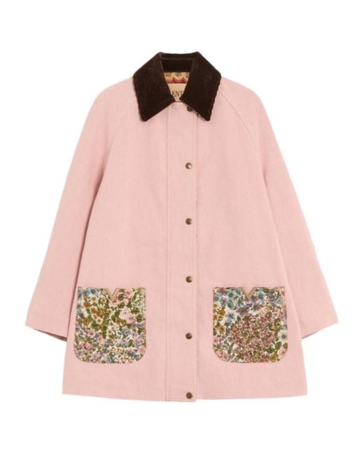 Valentino Pink Floral-Pocket Denim Peacoat