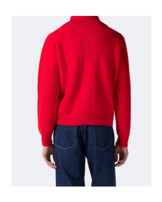 Jil Sander Red Wool Half-Zip Sweater for men