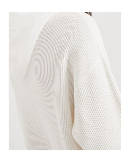 Brunello Cucinelli White Organza And English Rib Knit Faux-Layered Sweatshirt