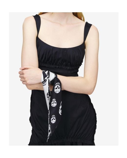 McQueen White Ribbon Skull Scarf