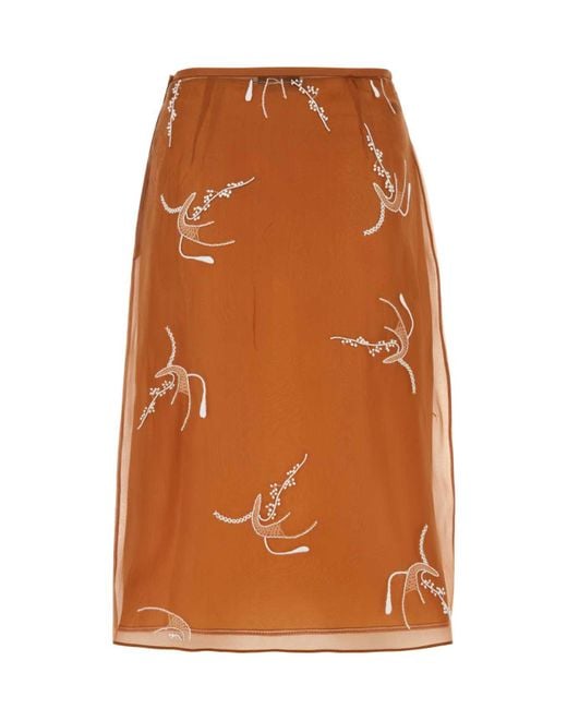 Prada Orange Pattern-Embroidered Skirt