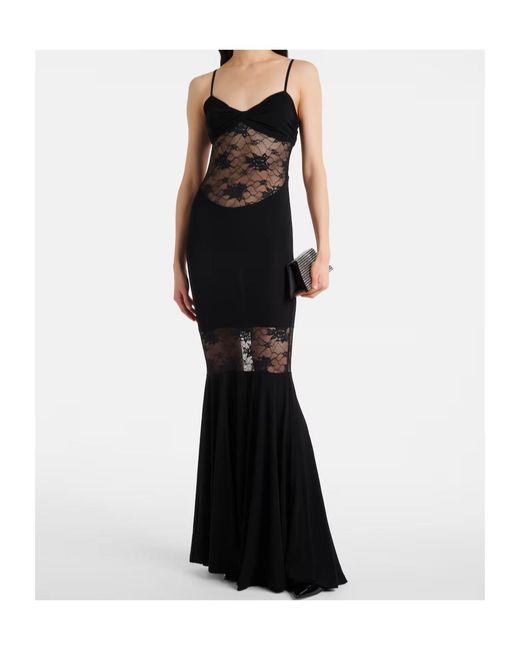 Nina Ricci Black Paneled Lace Gown