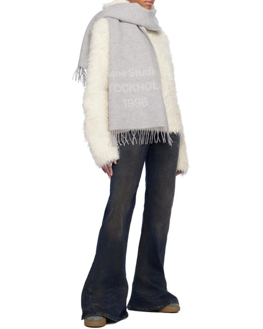 Acne White Logo Jacquard Fringed Scarf for men